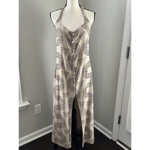 Anthropologie Celandine Linen Halter Button Front Maxi Dress Tan Size Small EUC